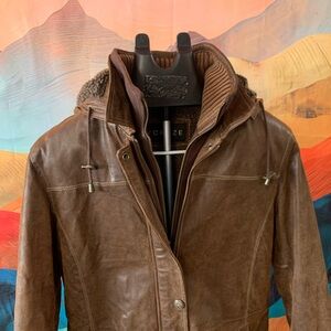 Genuine leather Military Style Ladies lined warm coat jacket